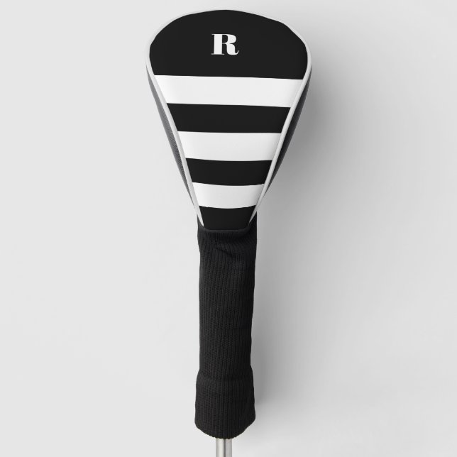 Personalized Black & White Striped   Golf Head Cover (Front)