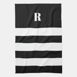Personalized Black & White Striped   Kitchen Towel