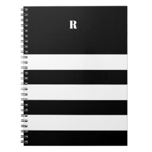 Personalized Black & White Striped   Notebook