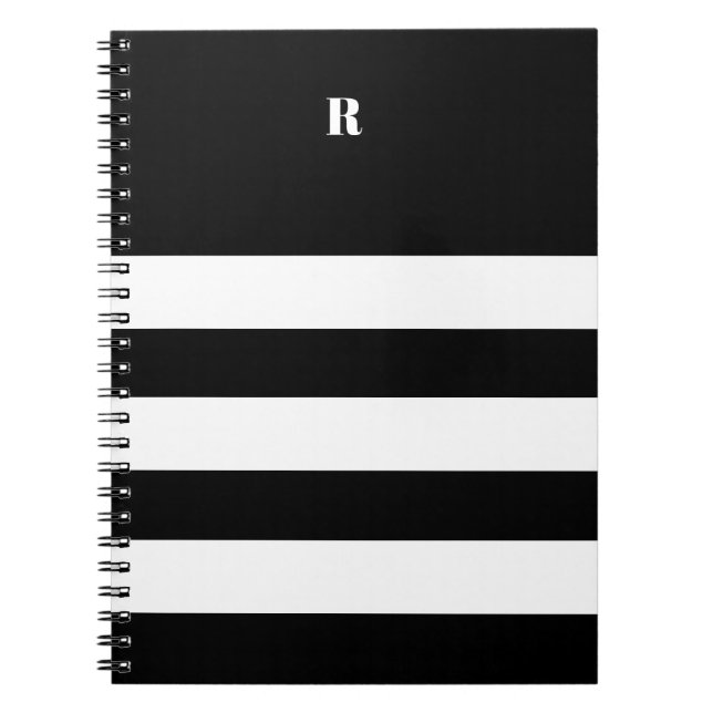 Personalized Black & White Striped   Notebook (Front)