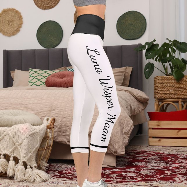 Personalized Black White Striped Pet Cat Name Gift Capri Leggings (Creator Uploaded)