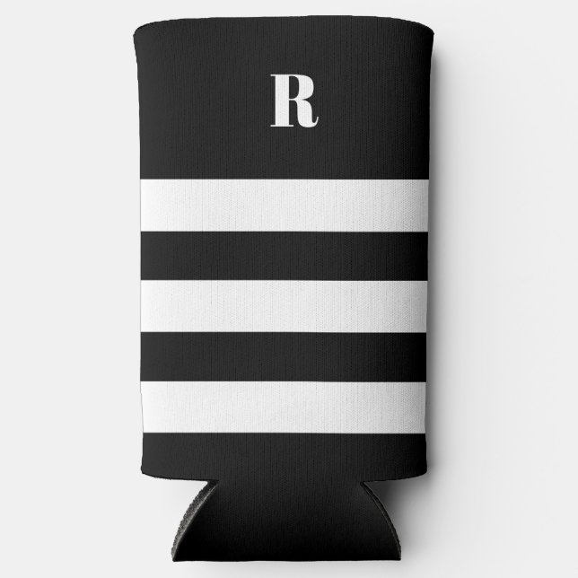 Personalized Black & White Striped   Seltzer Can Cooler (Front)