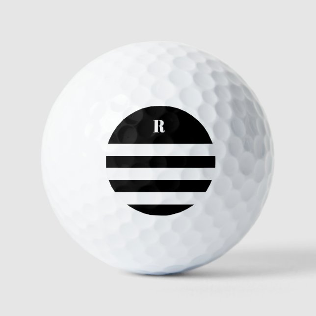 Personalized Black & White Striped  Tote Bag Golf Balls (Front)