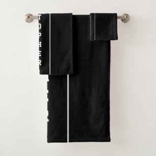 Personalized Black White Stripes Bath Towel Set