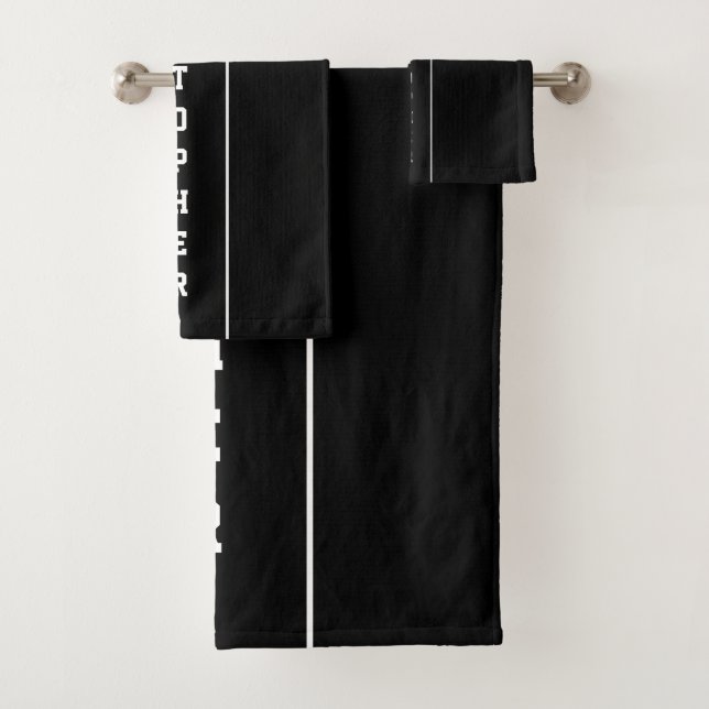 Personalized Black White Stripes Bath Towel Set (Insitu)