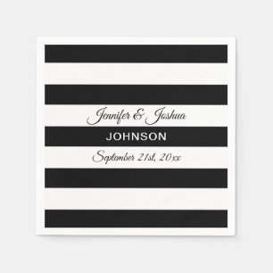 Personalized Black White Stripes Wedding Napkins