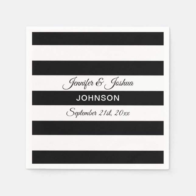 Personalized Black White Stripes Wedding Napkins (Front)