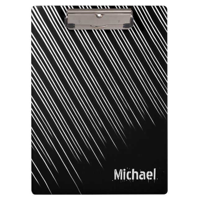 Personalized Black/White Stylish Stripe Pattern Clipboard (Front)