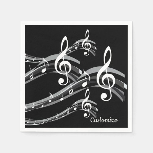 Personalized Black  White Treble Clef Napkins