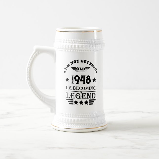 Personalized black white vintage 75th birthday  beer stein (Left)