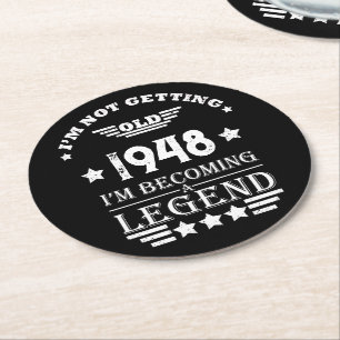 Personalized black white vintage 75th birthday round paper coaster