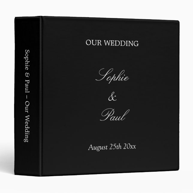 Personalized Black White Wedding 3 Ring Binder (Front/Spine)