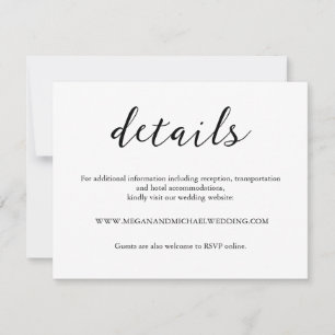 Personalized Black & White Wedding Details Card