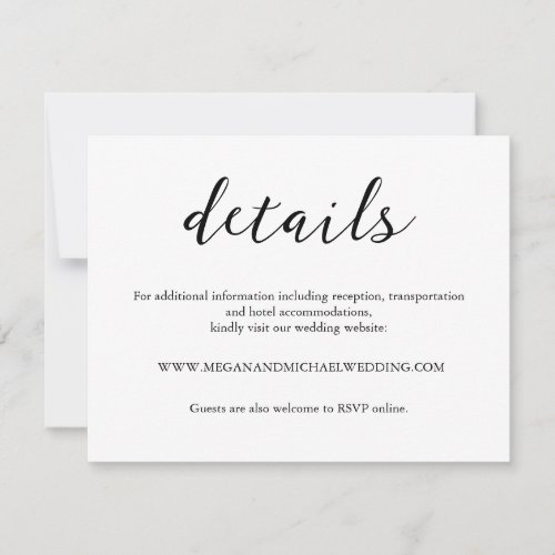 Personalized Black  White Wedding Details Card