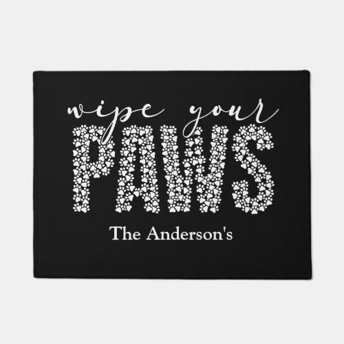 Personalized Black White Wipe Your Paws Paw Prints Doormat