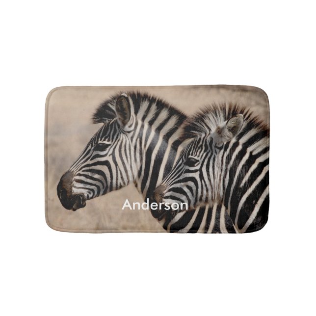 Personalized Black & White Zebra Animal Bath Mat (Front)