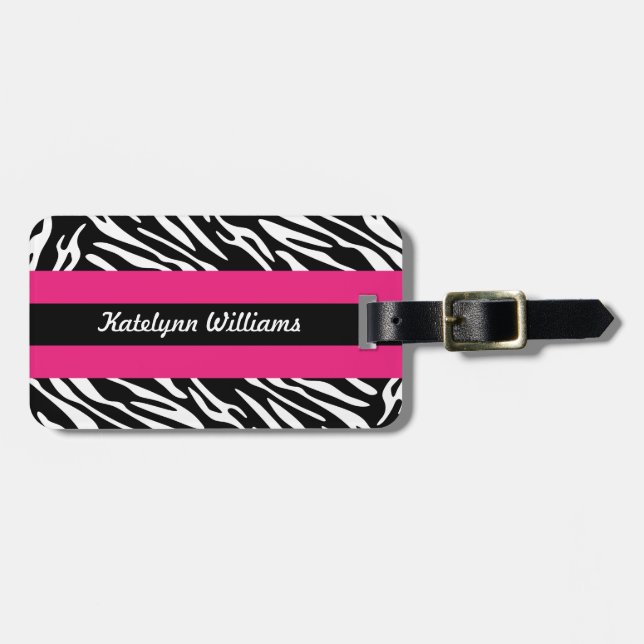 Personalized Black White Zebra Stripe Luggage Tag (Front Horizontal)