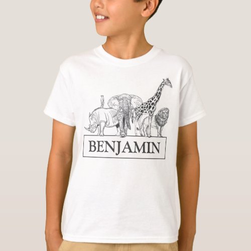 Personalized Black  White Zoo Animals Birthday T_Shirt