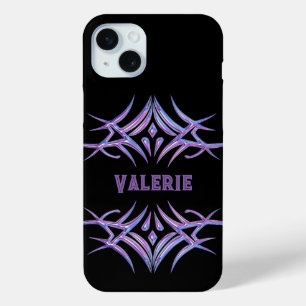 Personalized Black with 3D Purple Tribal Design iPhone 15 Plus Case