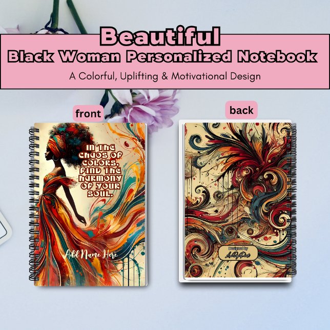 Personalized Black Woman Colorful Spiral Notebook (Black Woman Personalized Notebook)