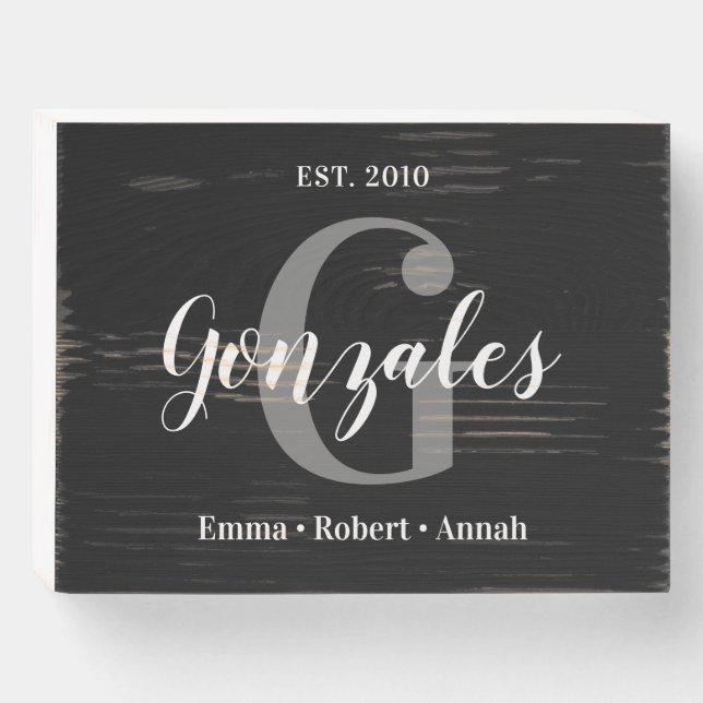 Personalized Black Wood Last Name Sign (Front Horizontal)