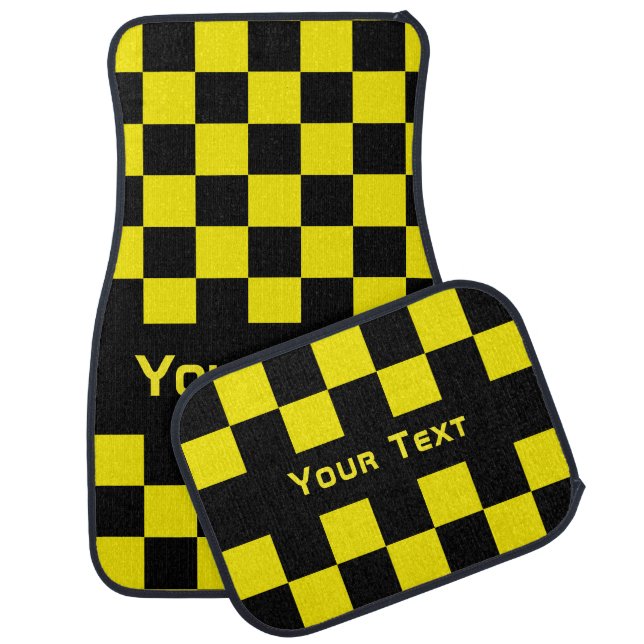 Personalized Black Yellow Checkered Car Floor Mat (Set)