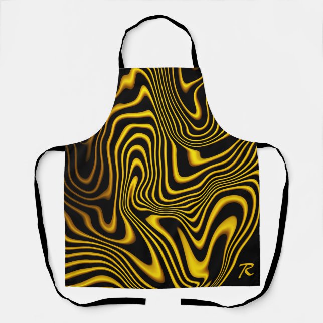 Personalized Black Yellow Gold Swirls Texture Apron (Front)