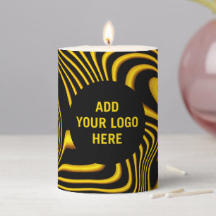Personalized Black Yellow Gold Swirls Texture Pillar Candle