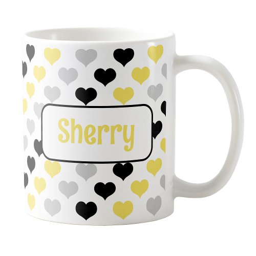 Personalized Black Yellow Hearts Mug