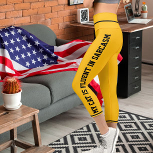 Personalized Black Yellow Orange Fun Comic Pet Cat Capri Leggings