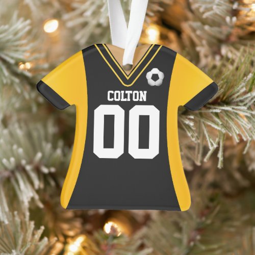 Personalized BlackYellow Soccer Jersey Ornament