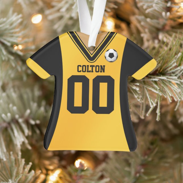 Personalized Black/Yellow Soccer Jersey Ornament (Tree)
