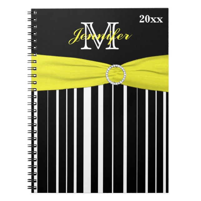 Personalized Black Yellow White Striped Notebook (Front)