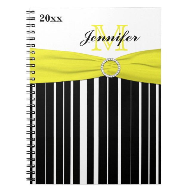 Personalized Black Yellow White Striped Notebook (Front)
