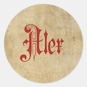Personalized Blackletter Parchment Alex Red Classic Round Sticker