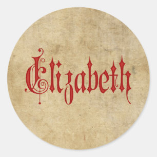 Personalized Blackletter Parchment Elizabeth Red Classic Round Sticker