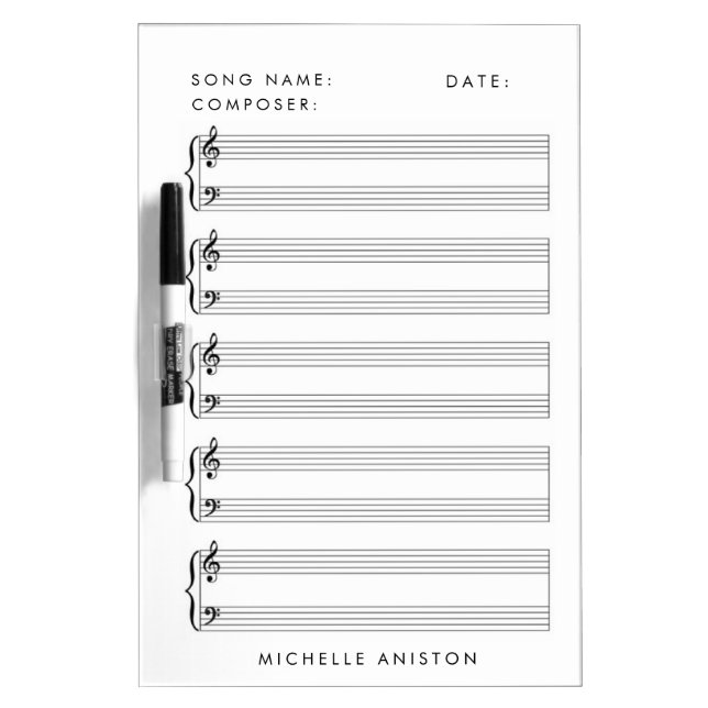 Personalized Blank Sheet Music Notes Dry Erase Board (Front)