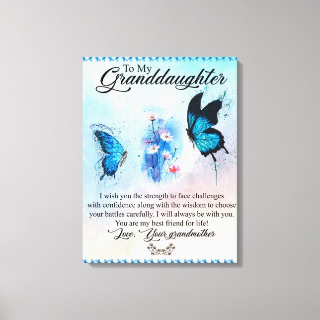 Personalized Blanket Butterfly To My Granddaughter Canvas Print (Front)