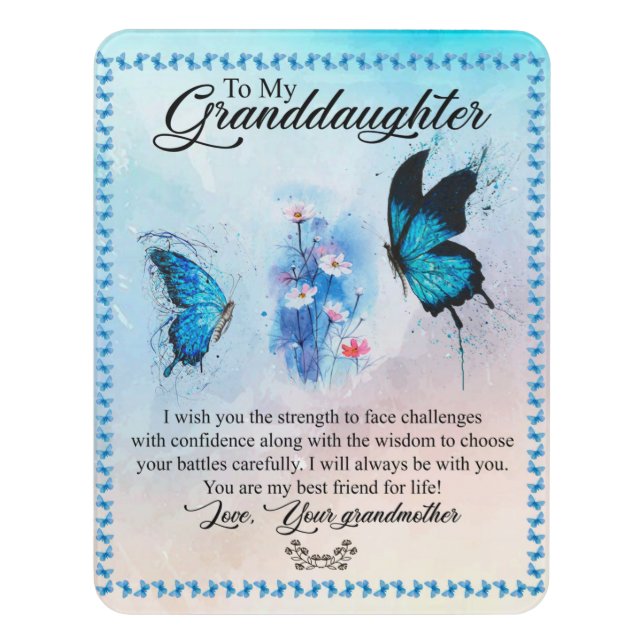 Personalized Blanket Butterfly To My Granddaughter Door Sign (Contemporary Vert)