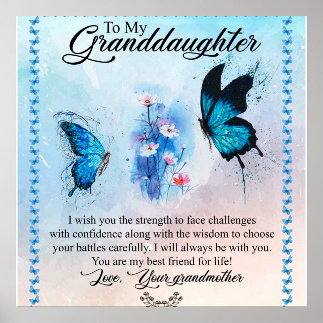 Personalized Blanket Butterfly To My Granddaughter Poster (Front)