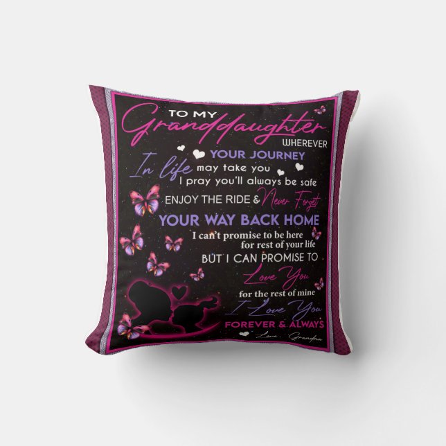 Personalized Blanket Butterfly To My Granddaughter Throw Pillow (Front)