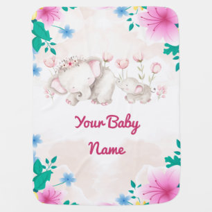 Personalized blanket Mommy & Girl elephant Baby