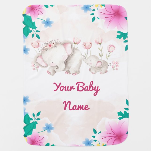 Personalized blanket Mommy & Girl elephant Baby (Front)
