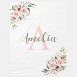 Personalized blanket name, initial and roses