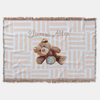 Personalized Blanket, Teddy Bear Blue and Brown Throw Blanket