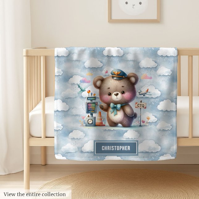 Personalized Blanket with Flying Teddy Bear Art (Personalized Blanket with Flying Teddy Bear Art)