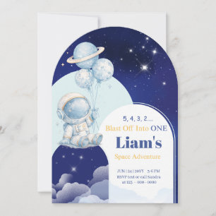 Personalized Blast Off Into One Space Birthday Inv Invitation