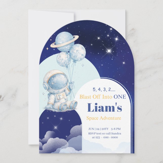 Personalized Blast Off Into One Space Birthday Inv Invitation (Front)