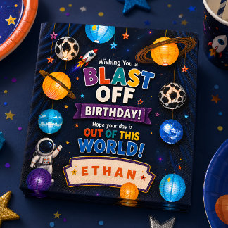 Personalized Blast Off Space Birthday Party Napkins