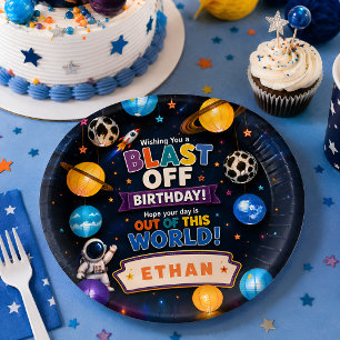 Personalized Blast Off Space Birthday Party Paper Plates